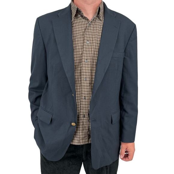 Vintage Bill Blass Sport Coat 100% Worsted Wool Navy Blue Men’s 46 Long - Picture 2 of 11